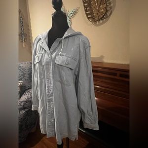 Marsh Landing Denim Pin Stripe Hooded Shirt